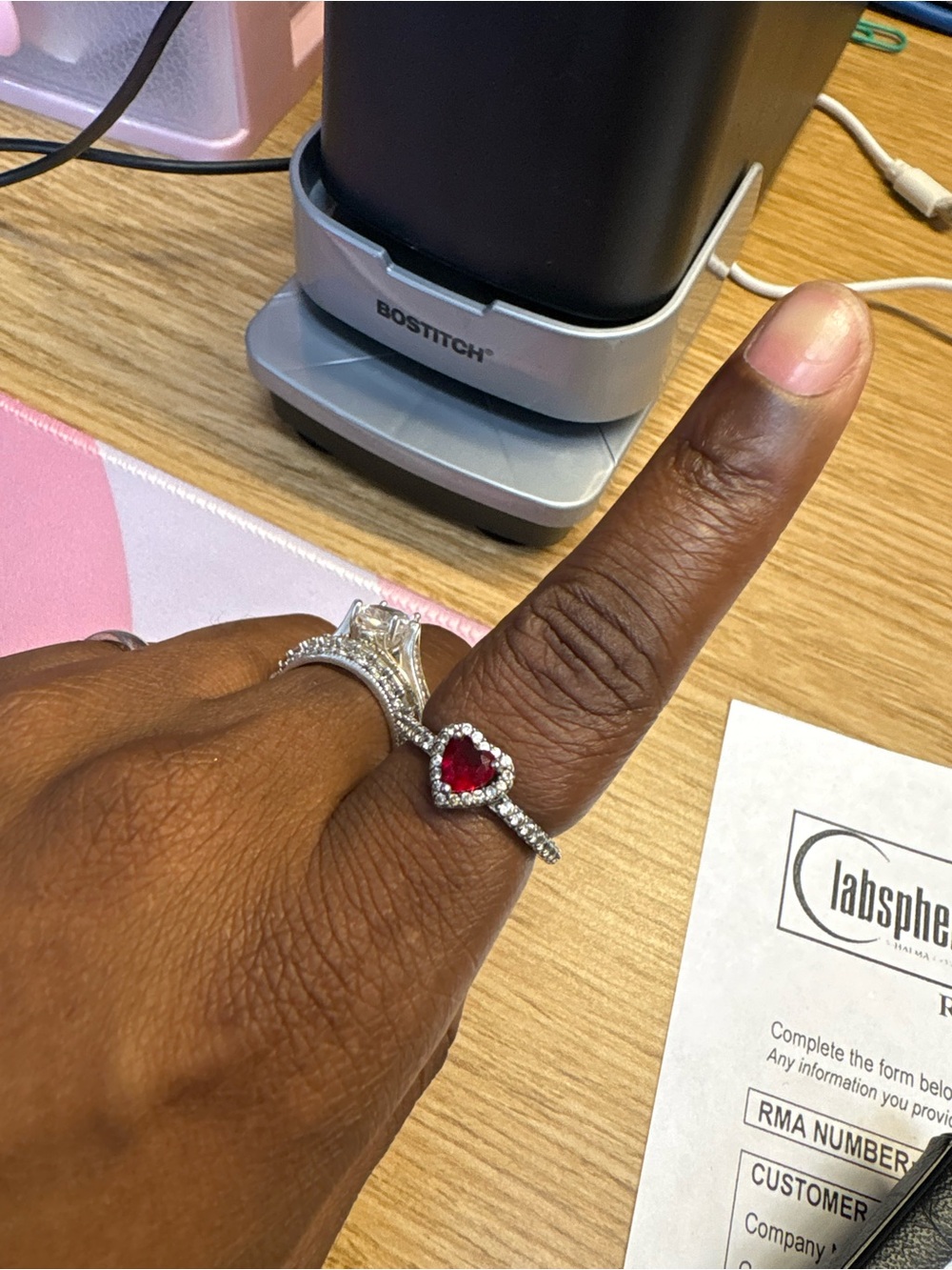 Pandora Sterling Silver Heart Ring with Red Gemstone